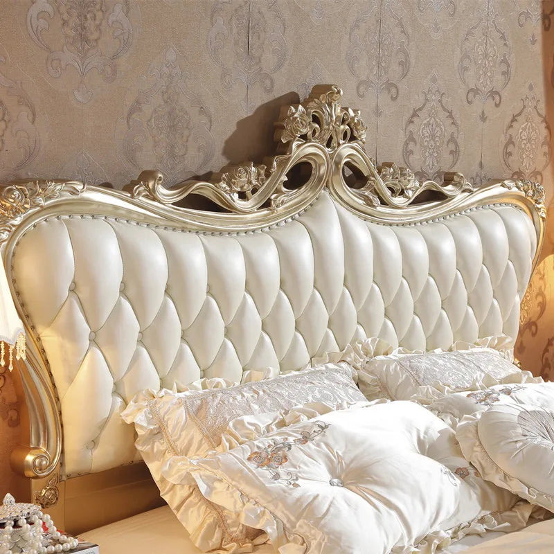 European-style Leather Full Solid Wood European-style Carved Leather Bed Princess Double Bed Wedding Bed 1.8m Furniture