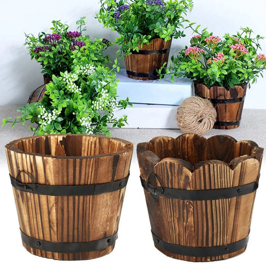 Retro Planting Flower Barrels Rustic Succulent Wavy Edge Planter Box Wood Barrels Flower Pot Plant Container Box Outdoor Decor 1