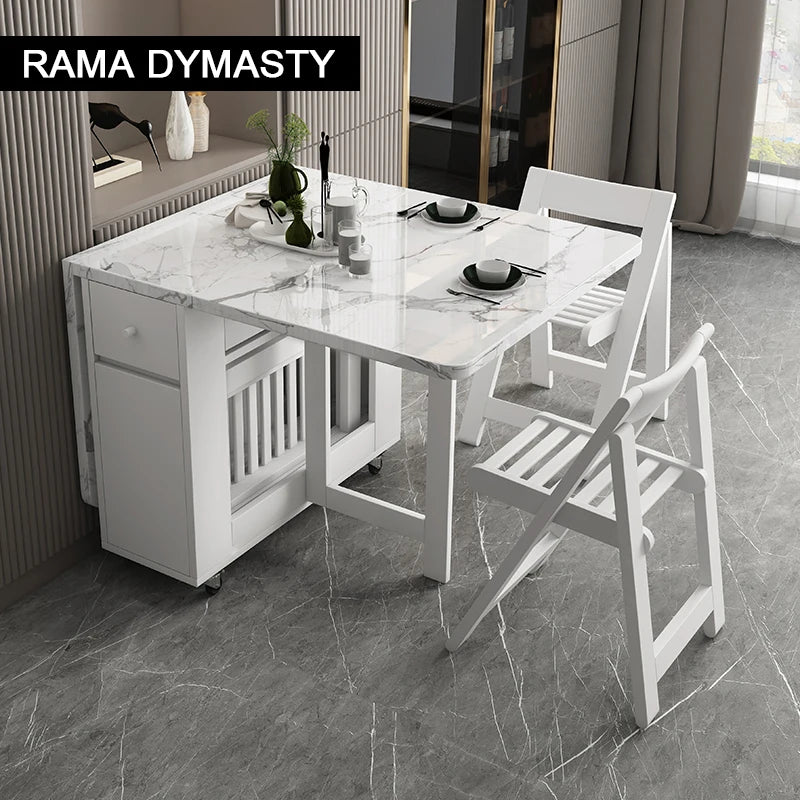 Fashion White Color Folding Dining Table Furniture yemek masasi Multifunctional Rectangle Foldable Dining Table Folding Chairs