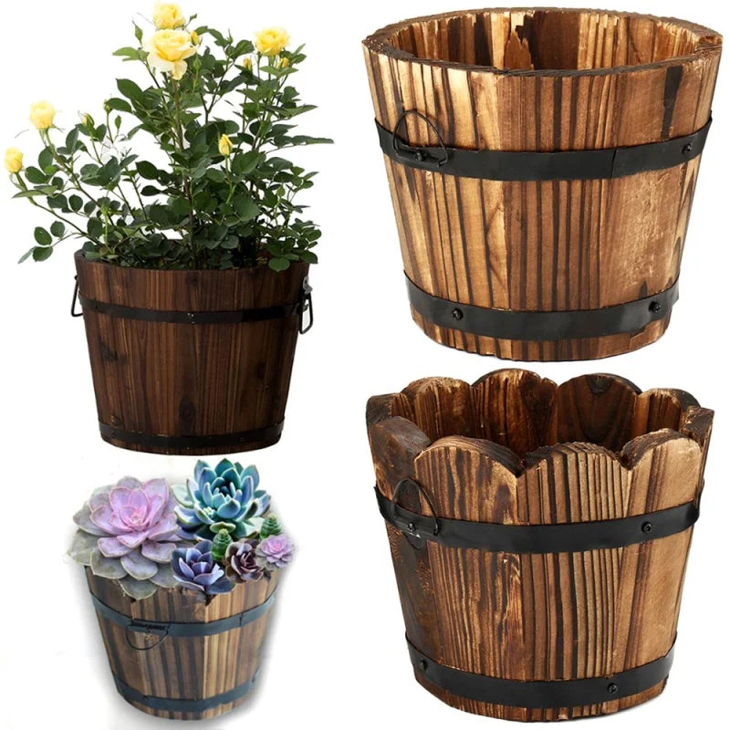 Retro Planting Flower Barrels Rustic Succulent Wavy Edge Planter Box Wood Barrels Flower Pot Plant Container Box Outdoor Decor 1