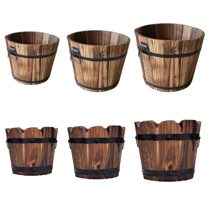 Retro Planting Flower Barrels Rustic Succulent Wavy Edge Planter Box Wood Barrels Flower Pot Plant Container Box Outdoor Decor 1