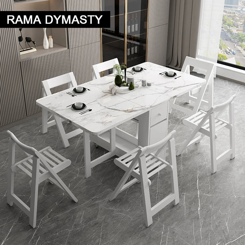 Fashion White Color Folding Dining Table Furniture yemek masasi Multifunctional Rectangle Foldable Dining Table Folding Chairs