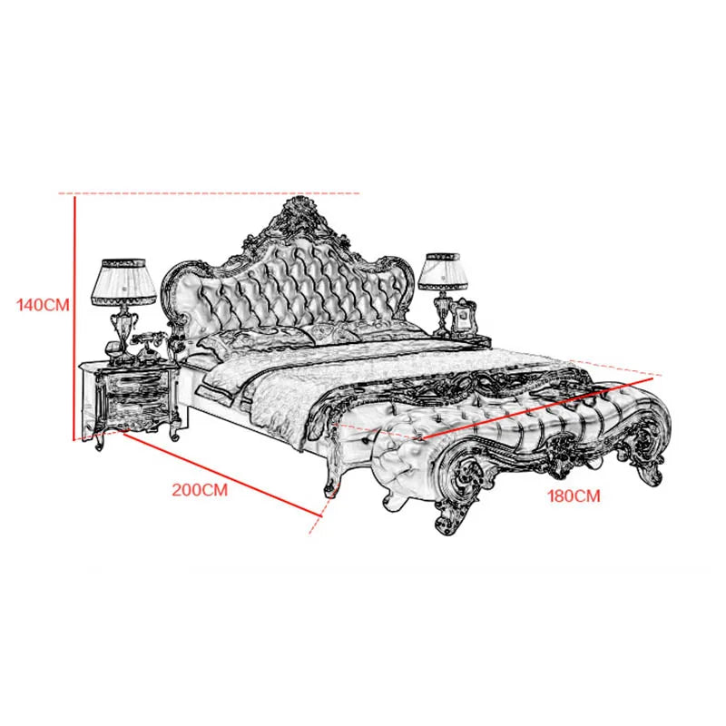 European-style Leather Full Solid Wood Carved Bed Princess Double Bed European-style Carved Leather Wedding Bed 1.8m Furniture