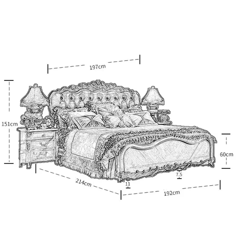 European-style Solid Wood Leather Upholstered Bed Bedroom Neo-classical Wedding Bed American Carved Double Bed