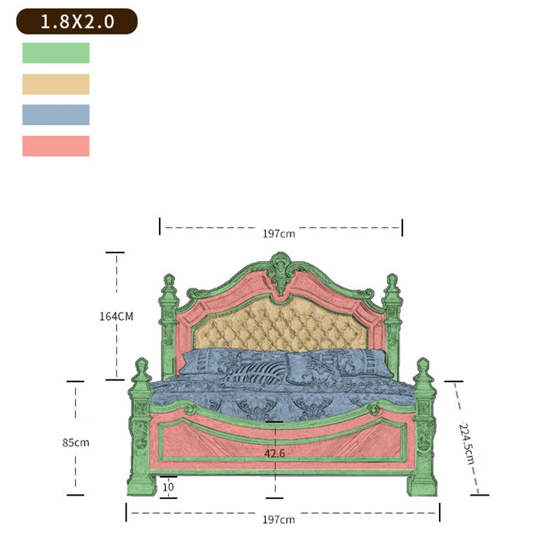 Leather Bed Master Bedroom Wedding Bed 1.8 Meters Retro Leather Bed European Solid Wood Double Bed Bedroom Furniture