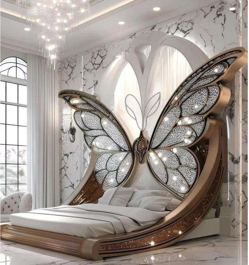 Princess Bed Butterfly Bed Villa Solid wood 2m bed 15 high French luxury bed bedroom custom