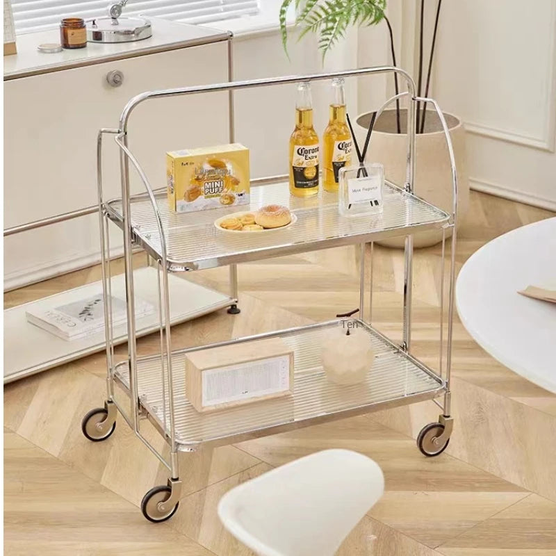 Nordic glass side table INS Kitchen folding trolley Living room storage mobile Corner table Medieval time coffee table Furniture