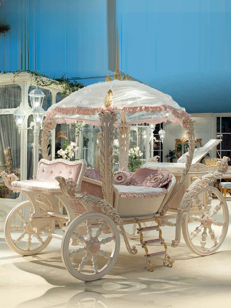 European luxury solid wood princess bed pink childlike children's carriage bed palace French cute girl bed customization