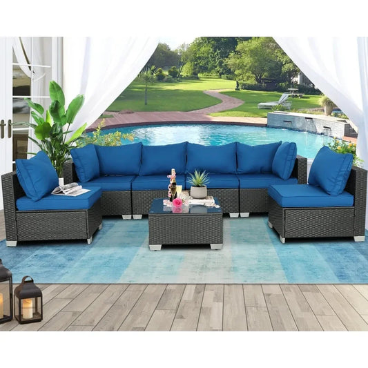 Outdoor Furniture Sets Sectional PE Rattan Outdoor Furniture Patio Conversation Set with Cushions for Balcony Lawn and Garden