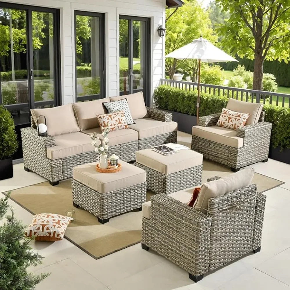 7-piece Garden Furniture Set, Conversation Set, Outdoor Segmented Sofa, Garden Home Set with Thickened Cushion