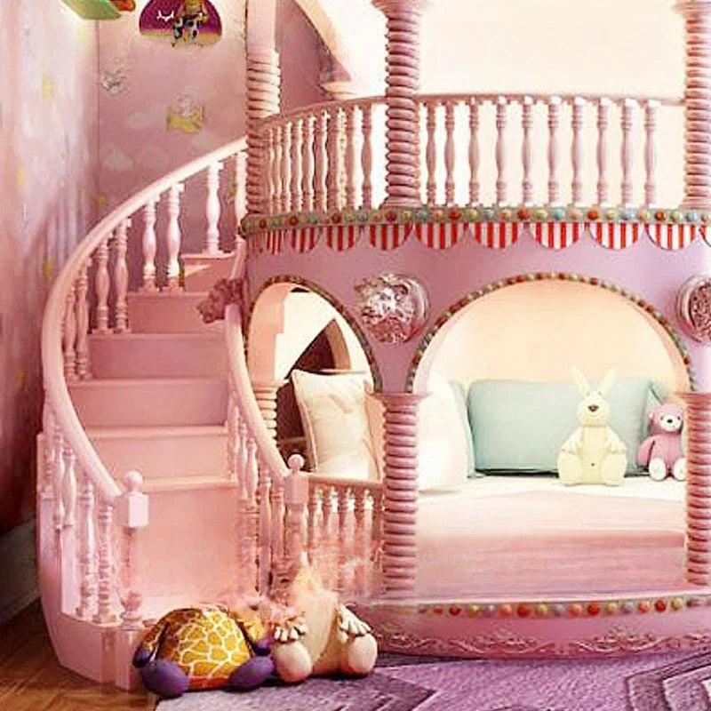 Princess castle bed girls dream solid wood bunk bed with slide.