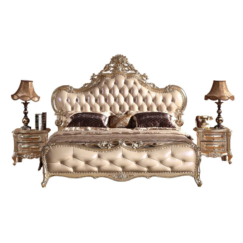 High quality European leather all solid wood carved bed Princess double bed wedding bed 1.8m furniture bedroom furniture