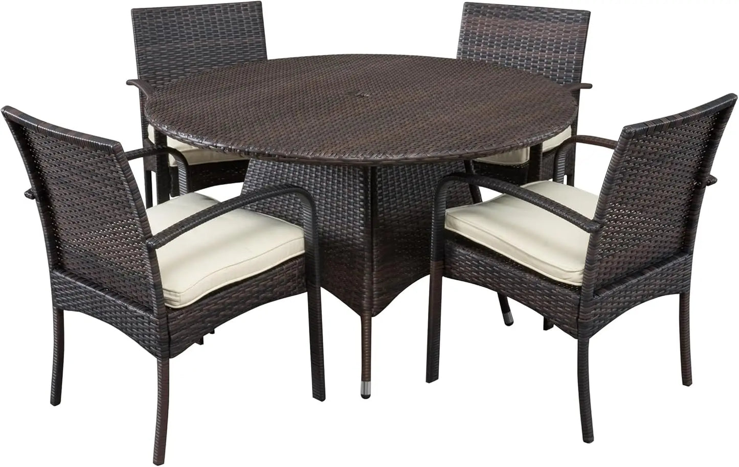 Theodore Outdoor Wicker 5 Piece Dining Set with Water Resistant Cushions, 22.1 "W x 23.5 "D x 32.75 "H