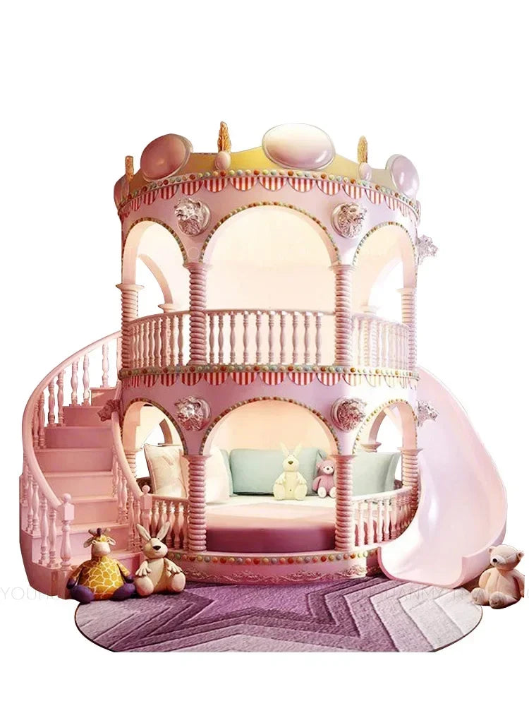 Princess castle bed girls dream solid wood bunk bed with slide.