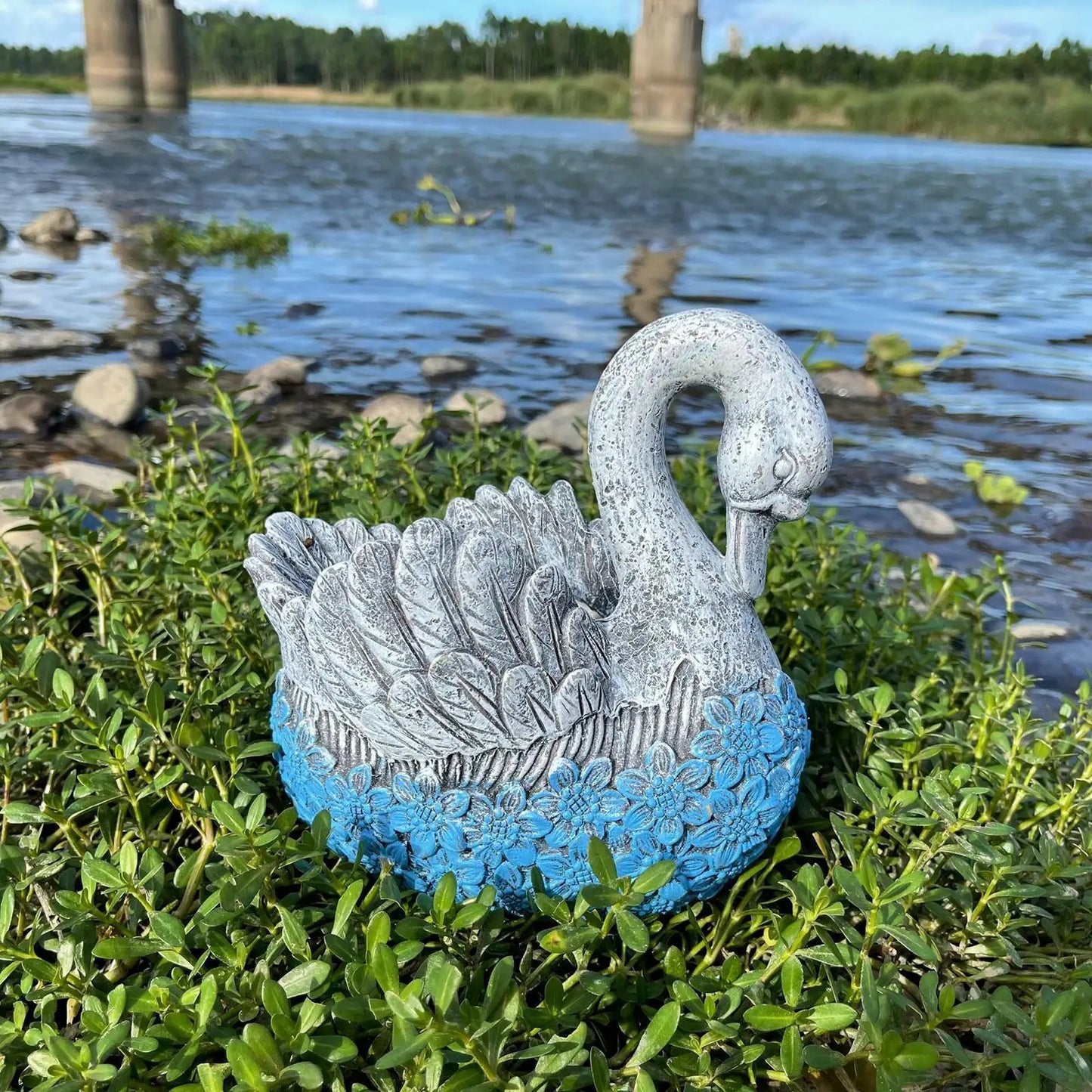 Swan Flowerpot Plant Pot Flower Pot Garden Decoration Outdoor 20x14x19cm