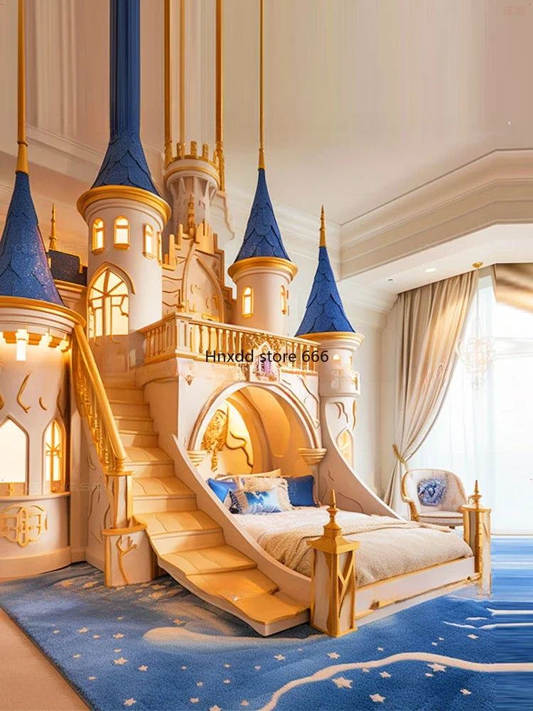 Luxury Princess Castle Staggered High and Low Staggered Upper and Lower Bunk Beds B & B Hotel