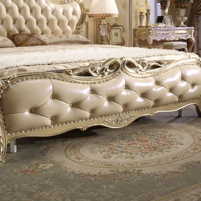 High quality European leather all solid wood carved bed Princess double bed wedding bed 1.8m furniture bedroom furniture