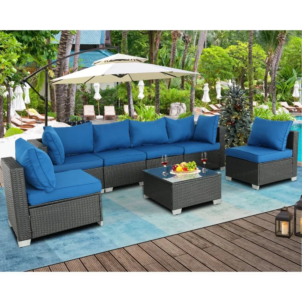 Outdoor Furniture Sets Sectional PE Rattan Outdoor Furniture Patio Conversation Set with Cushions for Balcony Lawn and Garden