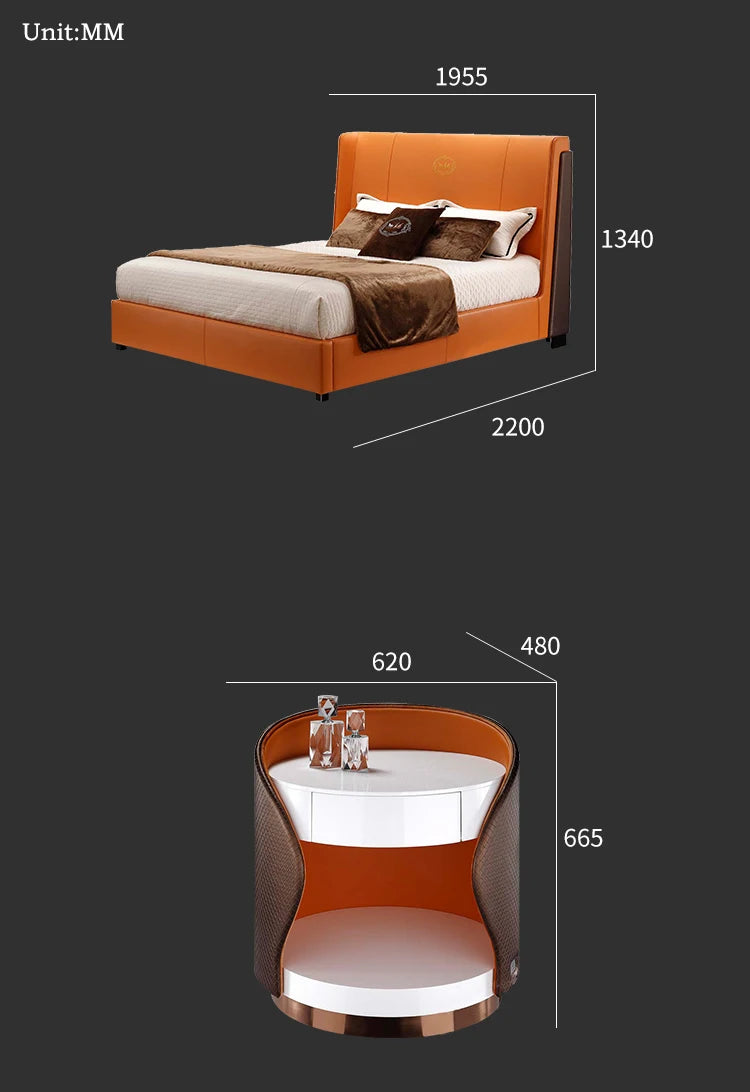 Modern sumple style wooden PU leather comfortable double bed with two layers night stand for bedroom