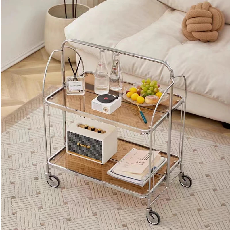 Nordic glass side table INS Kitchen folding trolley Living room storage mobile Corner table Medieval time coffee table Furniture