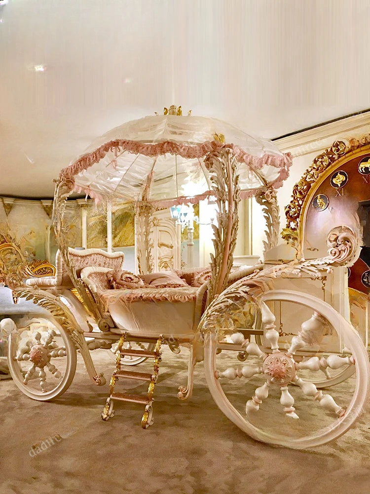 European luxury solid wood princess bed pink childlike children's carriage bed palace French cute girl bed customization