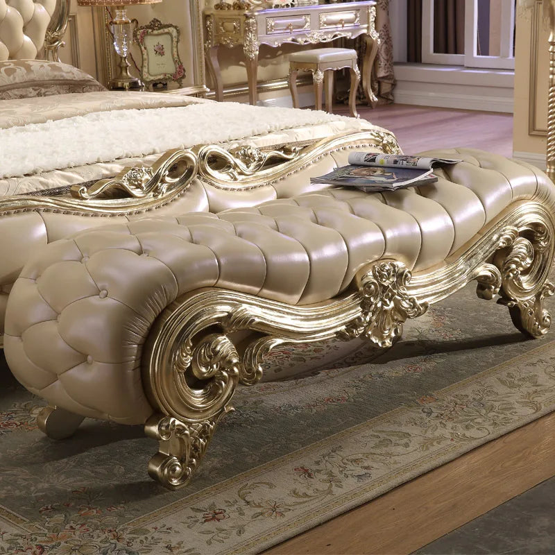 High quality European leather all solid wood carved bed Princess double bed wedding bed 1.8m furniture bedroom furniture