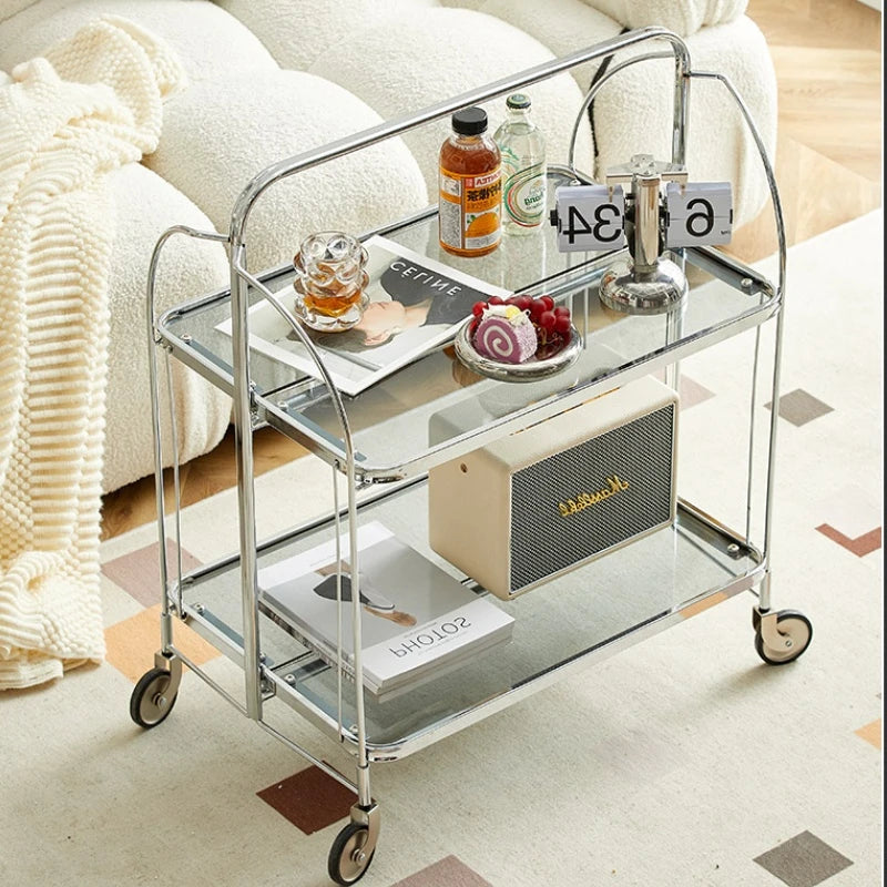 Nordic glass side table INS Kitchen folding trolley Living room storage mobile Corner table Medieval time coffee table Furniture