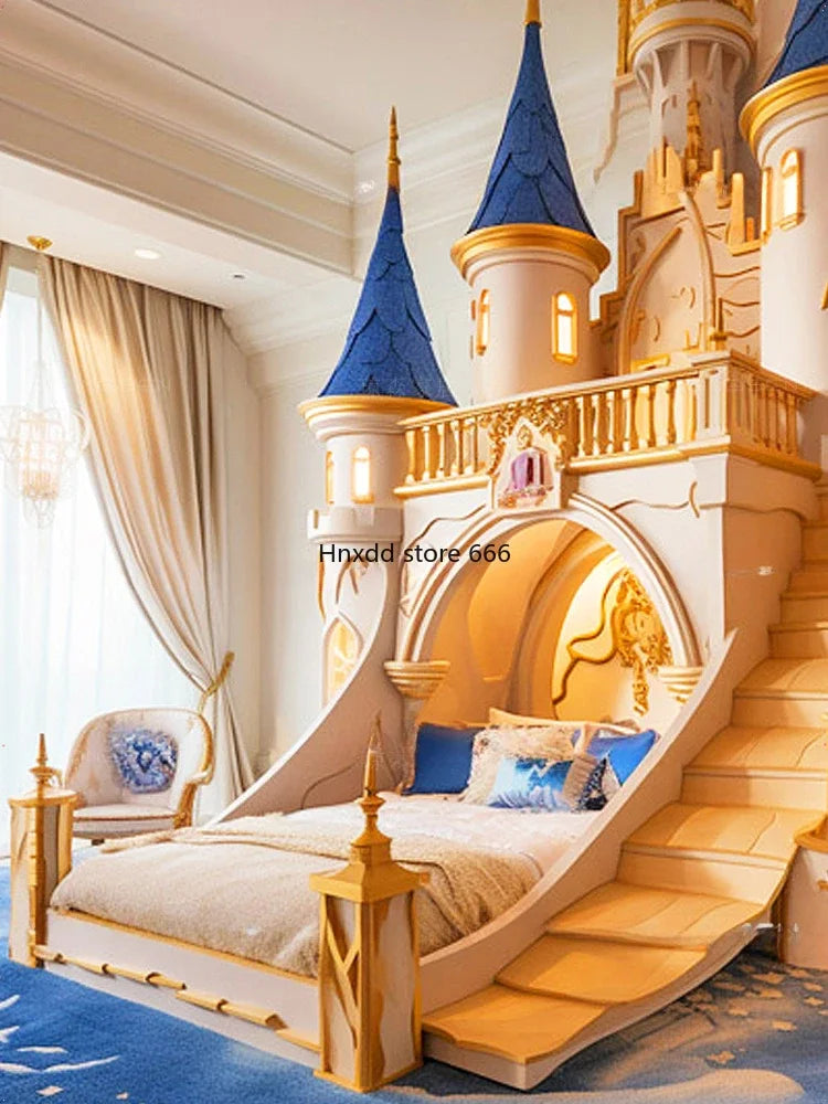 Luxury Princess Castle Staggered High and Low Staggered Upper and Lower Bunk Beds B & B Hotel