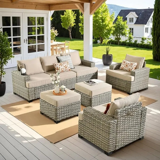 7-piece Garden Furniture Set, Conversation Set, Outdoor Segmented Sofa, Garden Home Set with Thickened Cushion