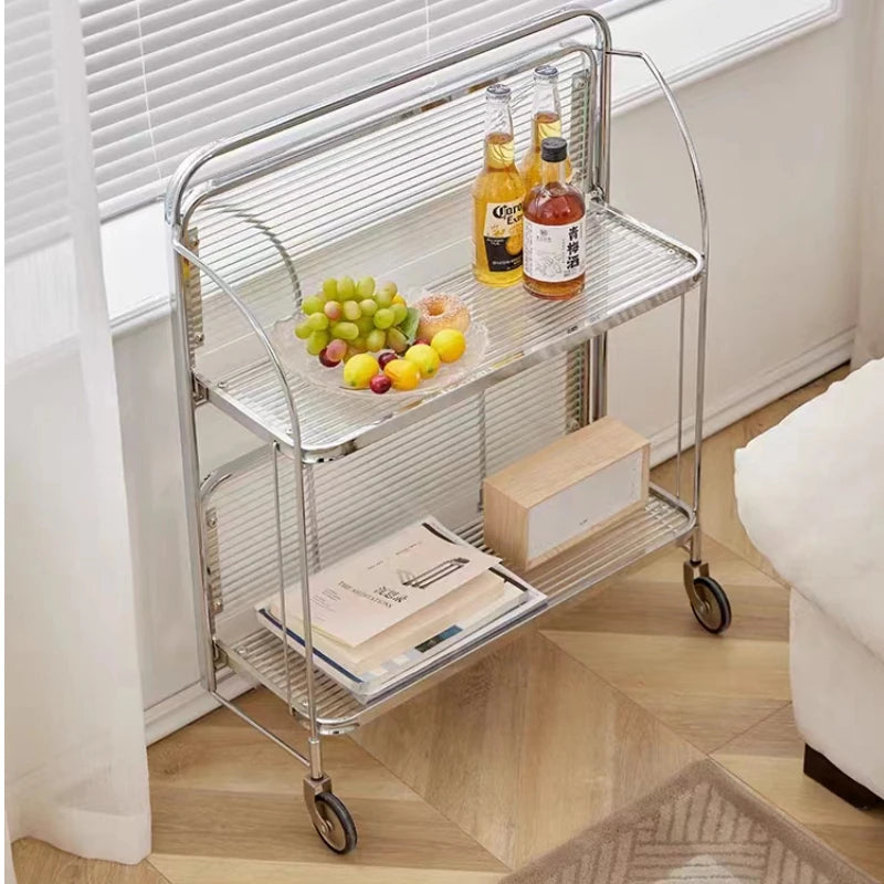 Nordic glass side table INS Kitchen folding trolley Living room storage mobile Corner table Medieval time coffee table Furniture