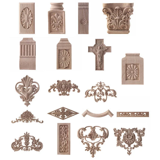 Openwork Floral corner brackets Wooden Figurines Furniture decoration Appliques Frame Wall Door DIY home improvement supplies