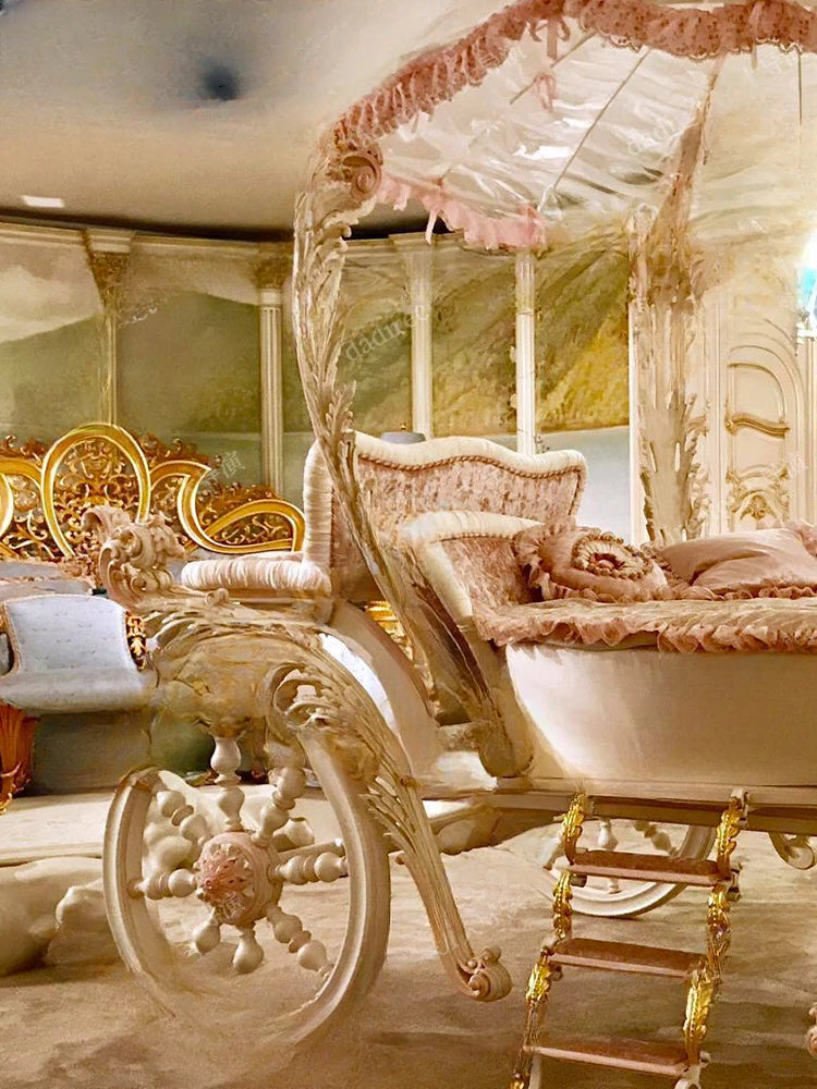 European luxury solid wood princess bed pink childlike children's carriage bed palace French cute girl bed customization