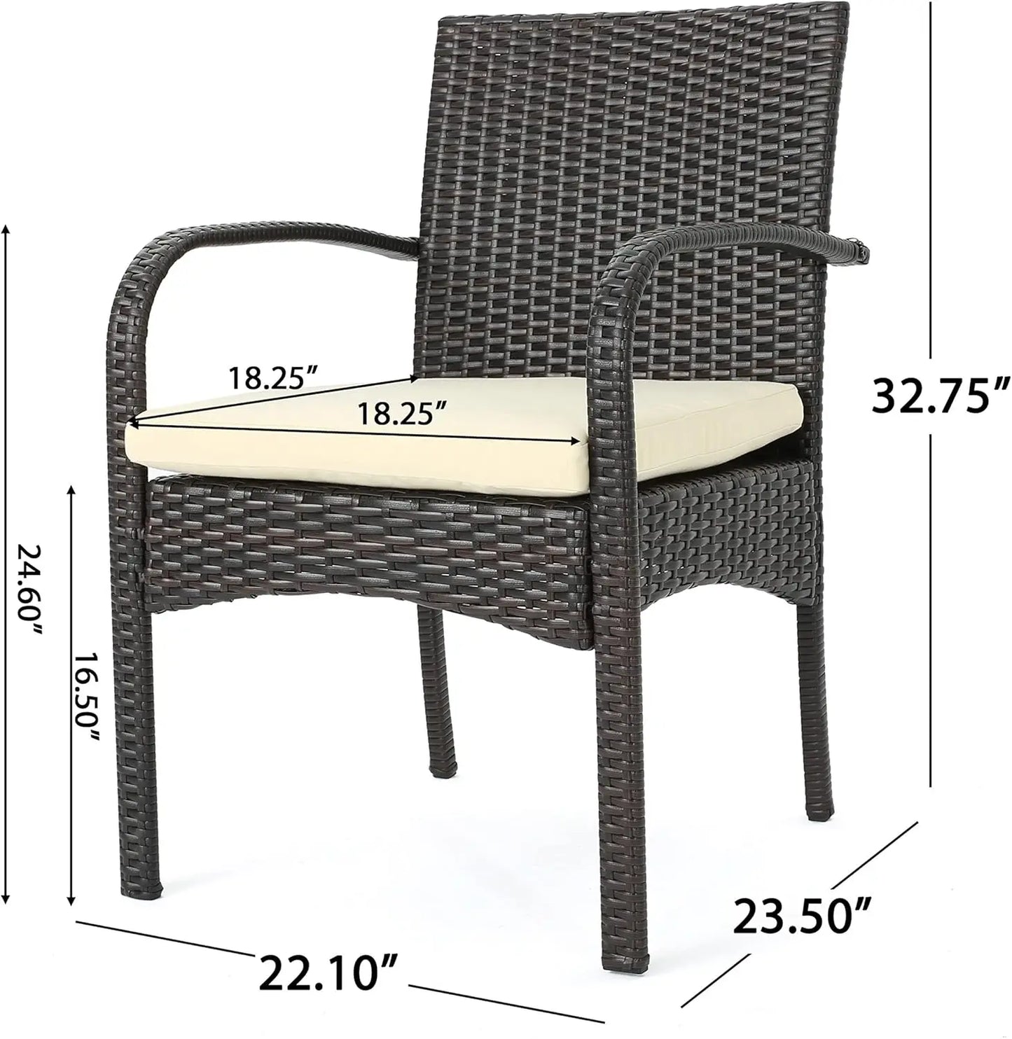 Theodore Outdoor Wicker 5 Piece Dining Set with Water Resistant Cushions, 22.1 "W x 23.5 "D x 32.75 "H