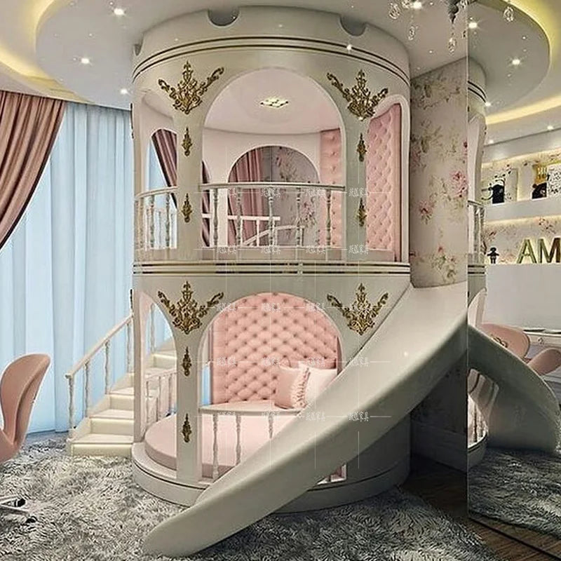 European-style high-end castle girl princess bed French solid wood safety fence net red boy childlike children's bed