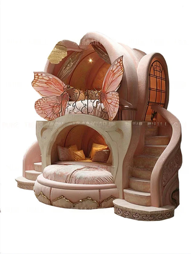 Pink dream butterfly model children's bed soft bag Princess bed Creative design girl bed custom child bed