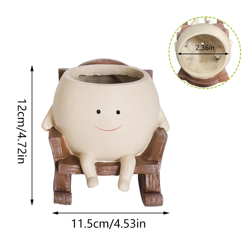 Smily Face Planter Pot Cute Resin Flower Head Planters For Indoor Outdoor Plants Unique Sitting Rocking Chairs Succulent Pots