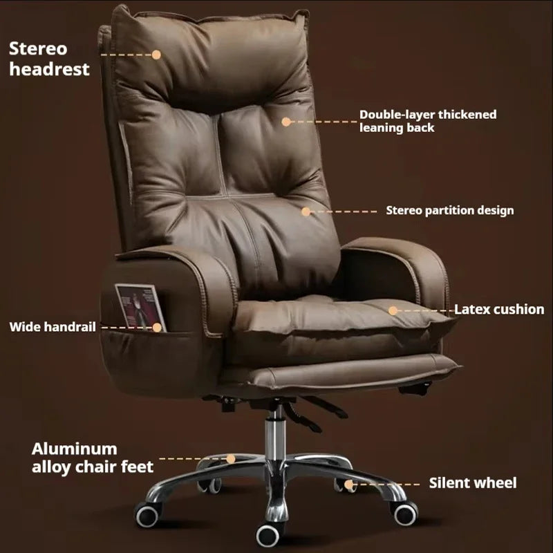 Recliner Ergonomic Office Chairs Computer Boss Leather Executive Chair Lounge Swivel Cadeira De Escritorio Office Furniture WKOC